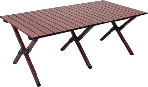 Outdoor Dining Table Camping, Outdoor Picnic Folding Table Wood Grain Tabletop, Portable Lightweight Aluminum Tabletop, Suitable For Dining, Picnic, Outdoor, Beach, Hiking, Fishing(Black walnut,34.2*2