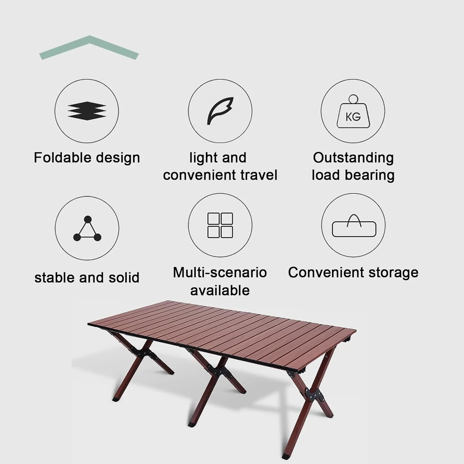 Outdoor Dining Table Camping, Outdoor Picnic Folding Table Wood Grain Tabletop, Portable Lightweight Aluminum Tabletop, Suitable For Dining, Picnic, Outdoor, Beach, Hiking, Fishing(Black walnut,34.2*2