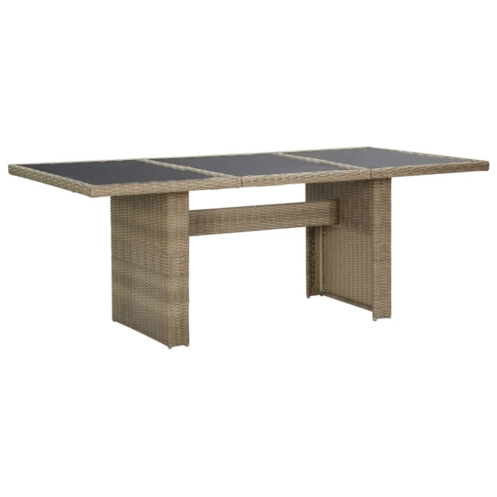 Outdoor Dining Table Garden Porch Patio Table with Glass Top PE Rattan