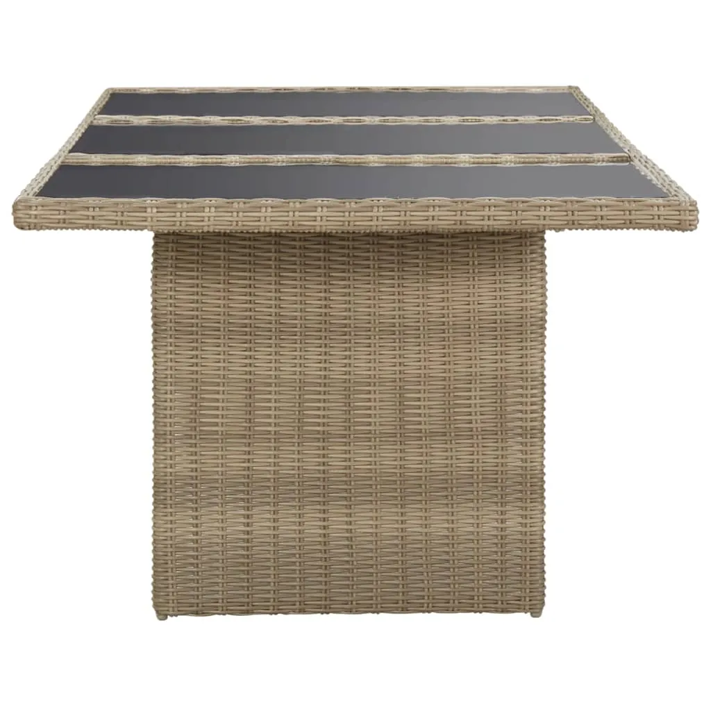 Outdoor Dining Table Garden Porch Patio Table with Glass Top PE Rattan