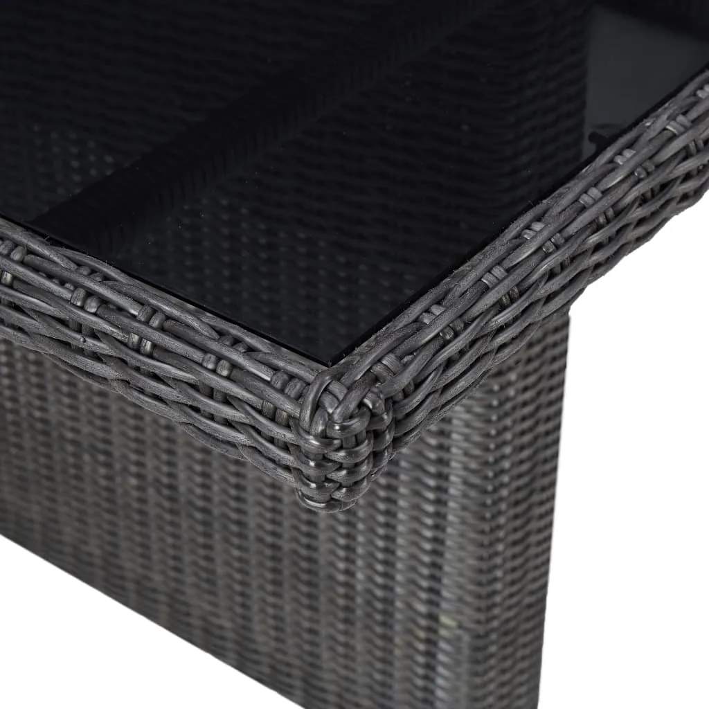Outdoor Dining Table Garden Porch Patio Table with Glass Top PE Rattan