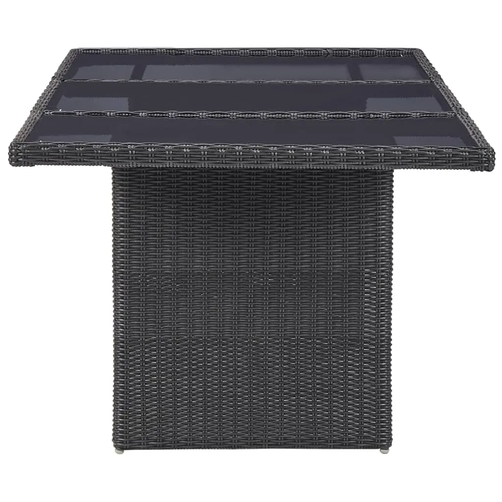 Outdoor Dining Table Garden Porch Patio Table with Glass Top PE Rattan