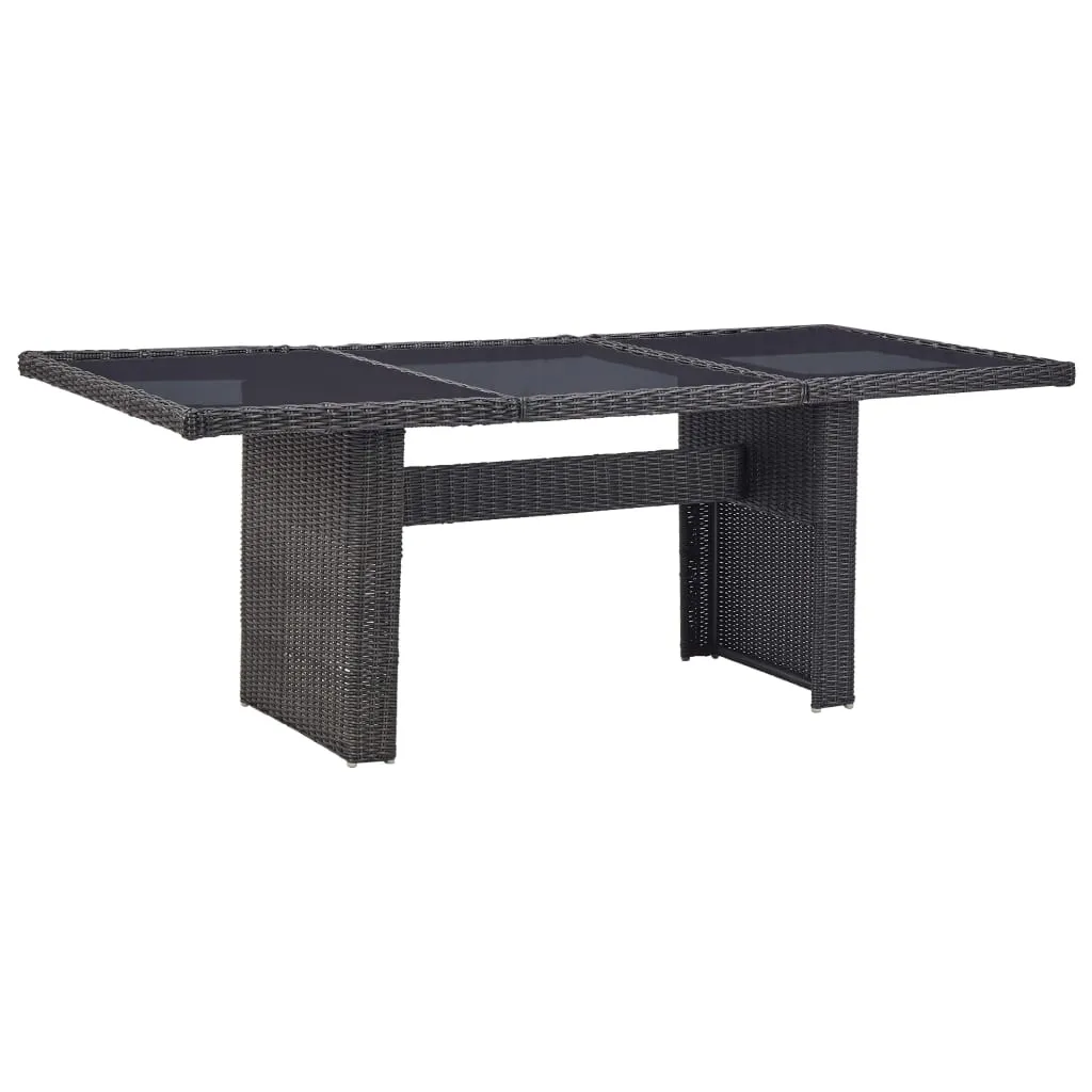 Outdoor Dining Table Garden Porch Patio Table with Glass Top PE Rattan