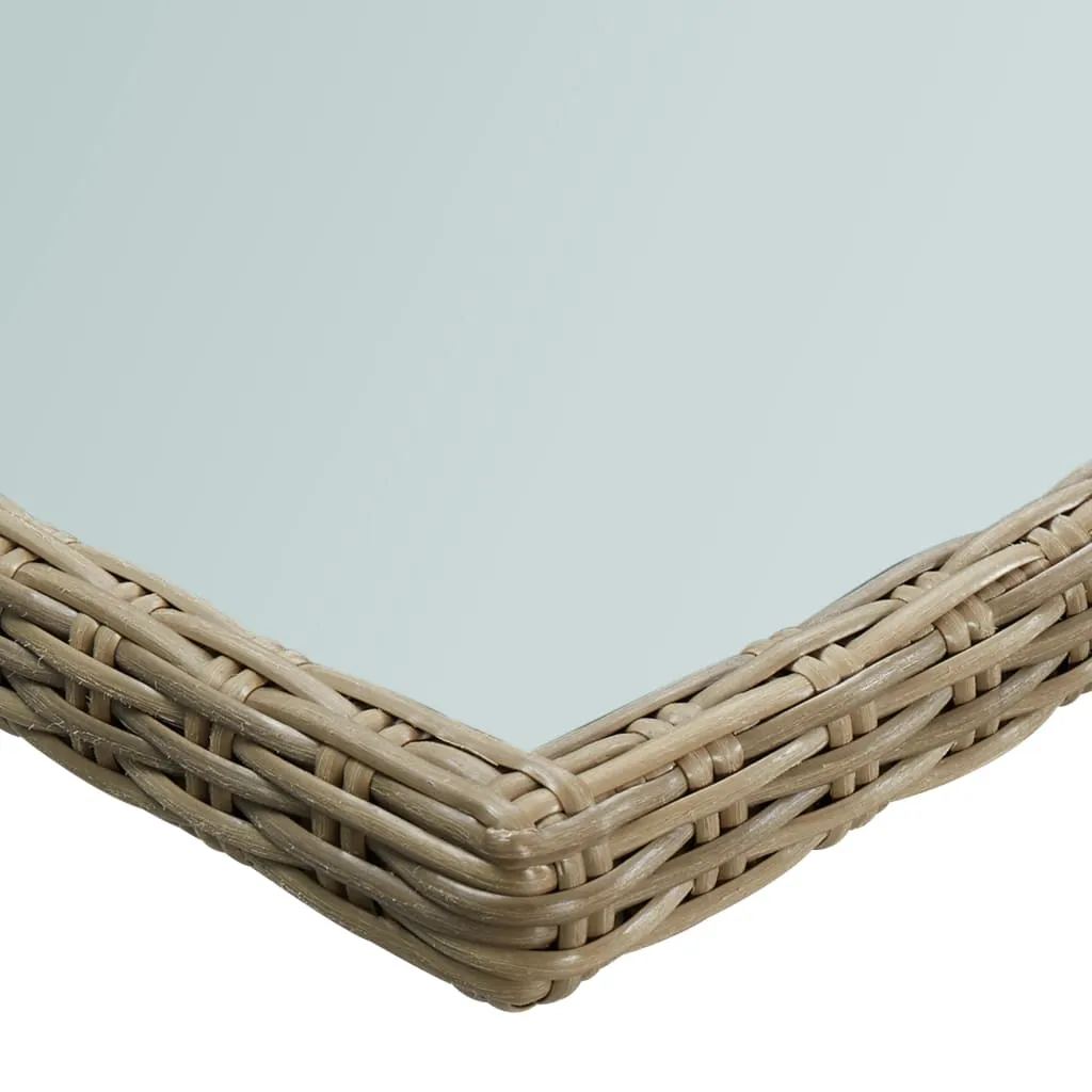 Outdoor Dining Table Garden Porch Patio Table with Glass Top PE Rattan