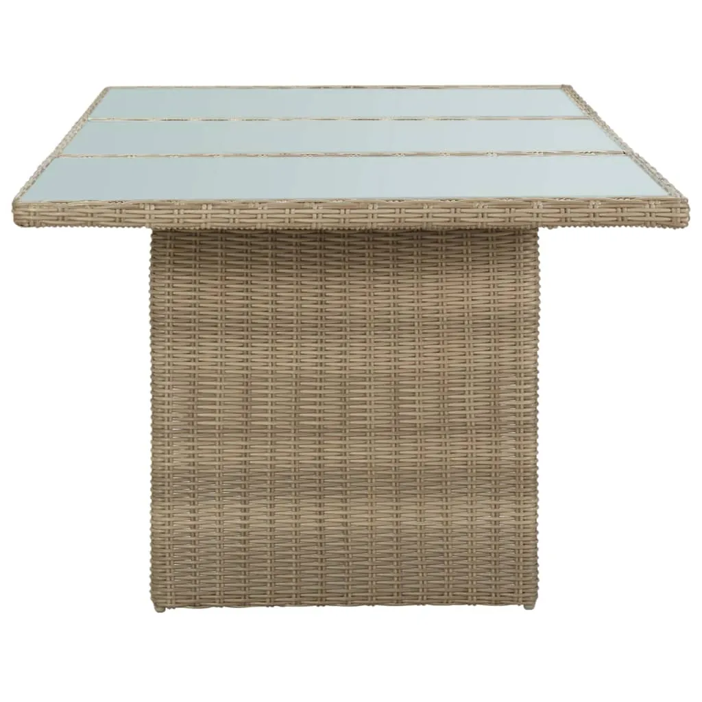 Outdoor Dining Table Garden Porch Patio Table with Glass Top PE Rattan