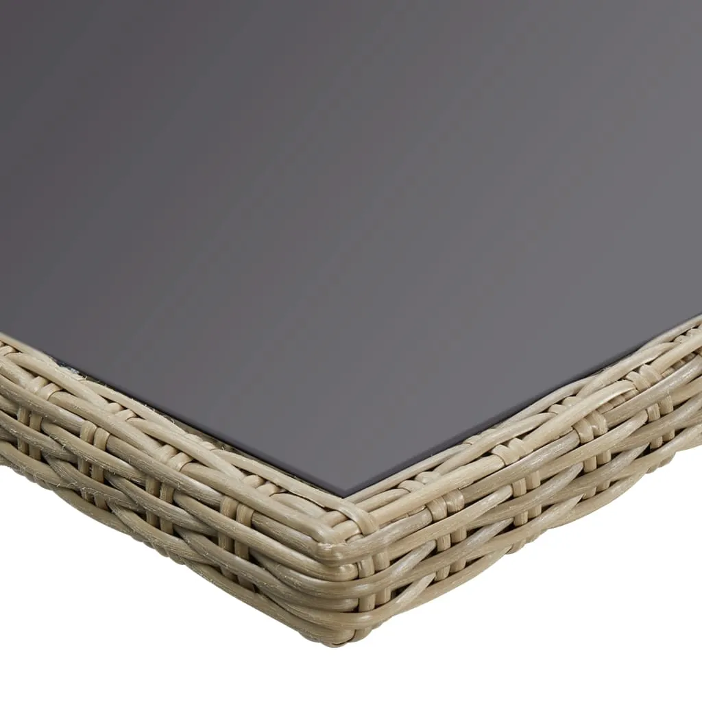Outdoor Dining Table Garden Porch Patio Table with Glass Top PE Rattan
