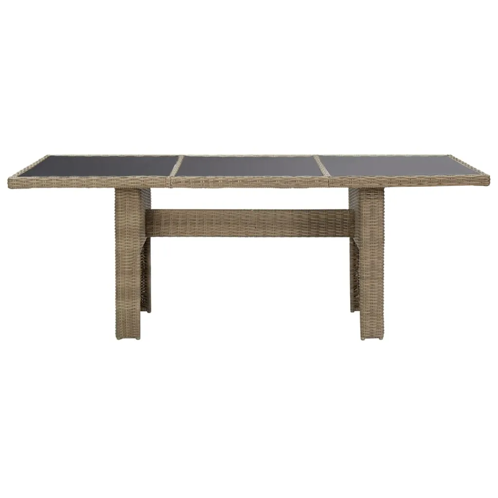 Outdoor Dining Table Garden Porch Patio Table with Glass Top PE Rattan