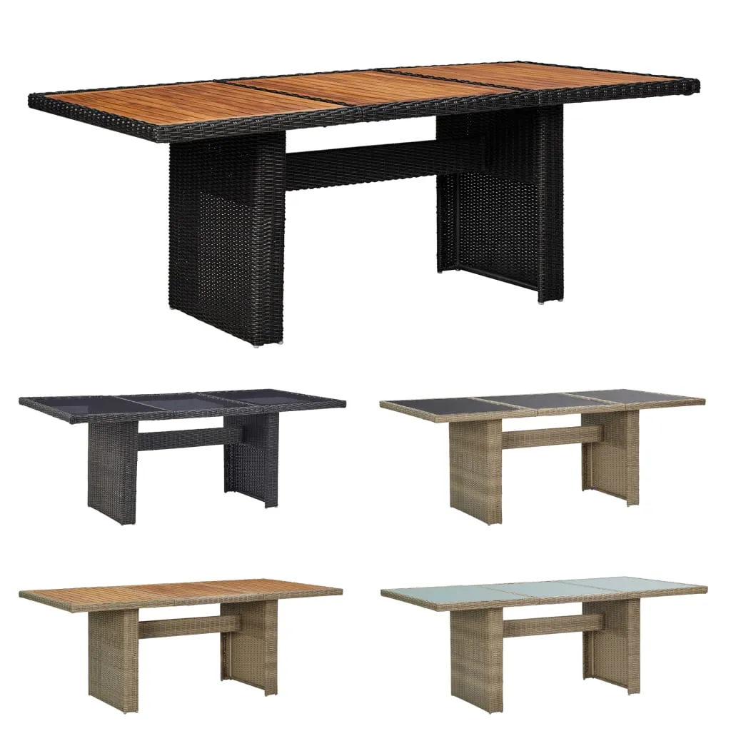 Outdoor Dining Table Garden Porch Patio Table with Glass Top PE Rattan
