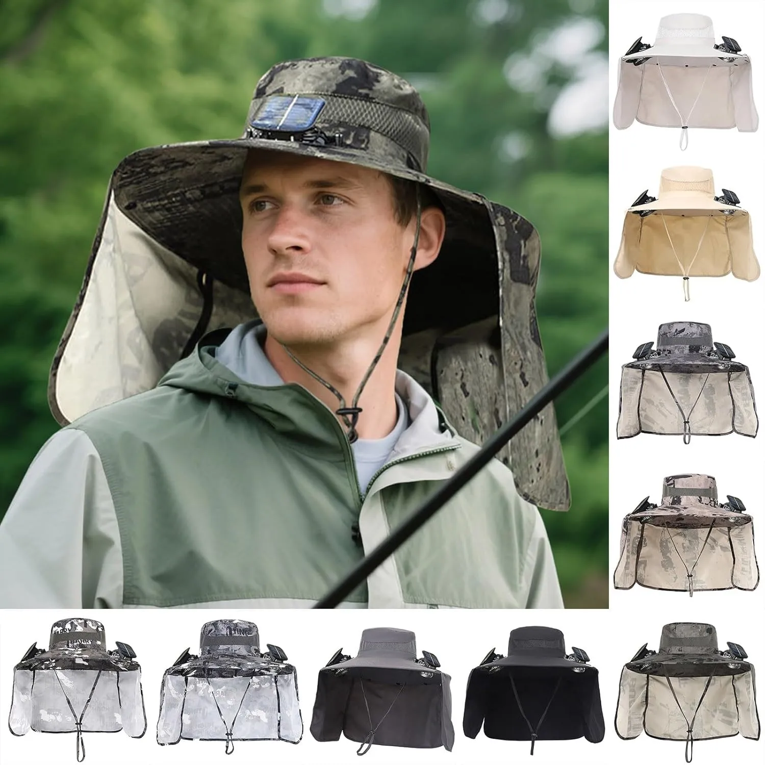 Outdoor Fan Wide Brim Sun Hat with 2 Solar Fan - 2025 Sun Bucket Hat for Men Women, Solar Power UPF 50  Bucket Fishing Beach