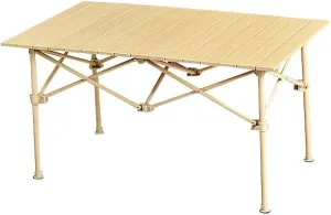 Outdoor Folding Aluminum Alloy Egg roll Table Portable Picnic Barbecue Camping Wood Grain Proof Lift Table (Apricot, (37.4-21.7-19.7) inches)