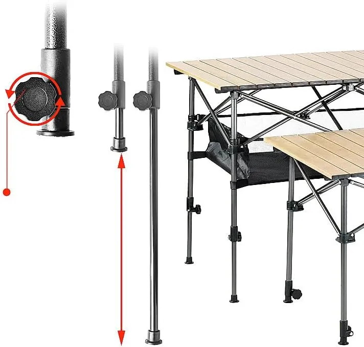 Outdoor Folding Aluminum Alloy Egg roll Table Portable Picnic Barbecue Camping Wood Grain Proof Lift Table (Apricot, (37.4-21.7-19.7) inches)