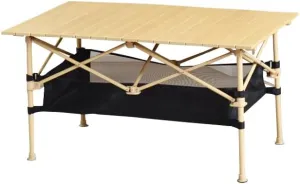 Outdoor Folding Aluminum Alloy Egg roll Table Portable Picnic Barbecue Camping Wood Grain Proof Lift Table (Apricot(Net Bag), (37.4-21.7-19.7) inches)