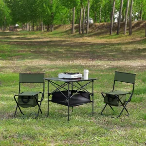 Outdoor Folding Camping Table and Chairs Set of 3, Lightweight Aluminum Roll-up Square Folding Table and 2 Camping Chairs for Indoor Outdoor Camping Picnics Beach Backyard BBQ Party Patio, Green