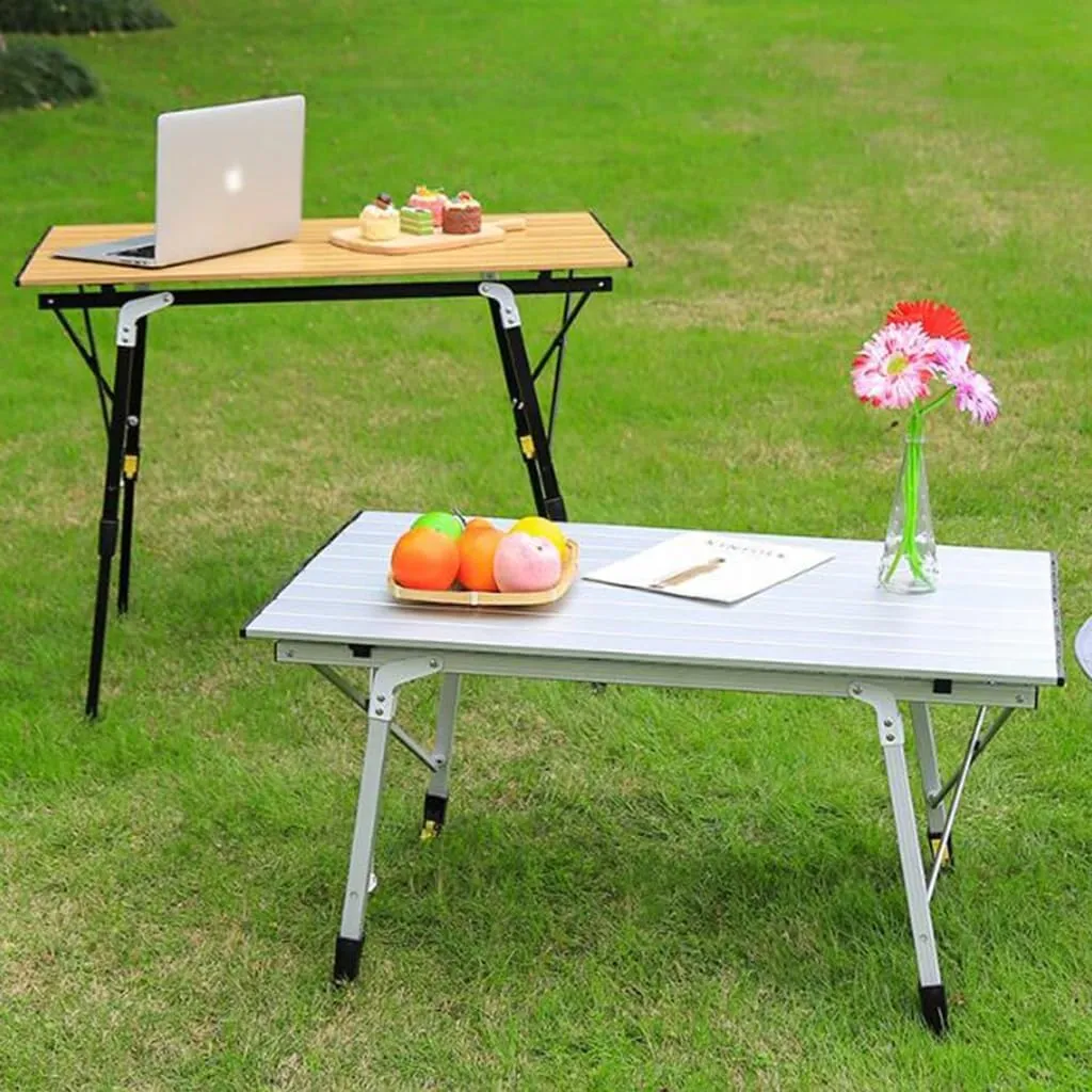 Outdoor Folding Portable Picnic Camping Table Adjustable Height Aluminum Roll Up Table with Carry Bag Lightweight Backpacking Table