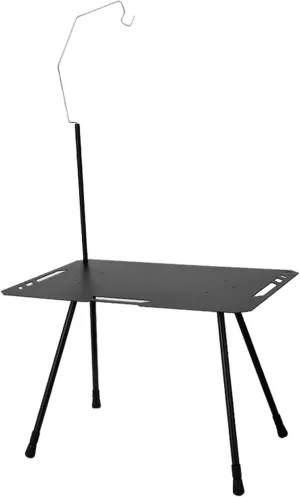 Outdoor Folding Portable Picnic Camping Table, Height Adjustable Side Table Foldable Portable Picnic Table, Lightweight Camping Gear ins Picnic Coffee Table Table with Light Stand (Black)