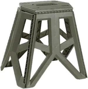 Outdoor Folding Stool, Multifunctional Folding Table Grid Table Stool Side Hanging Table Portable Iron Storage Rack for Camping Fishing BBQ(Army Green,Stool)
