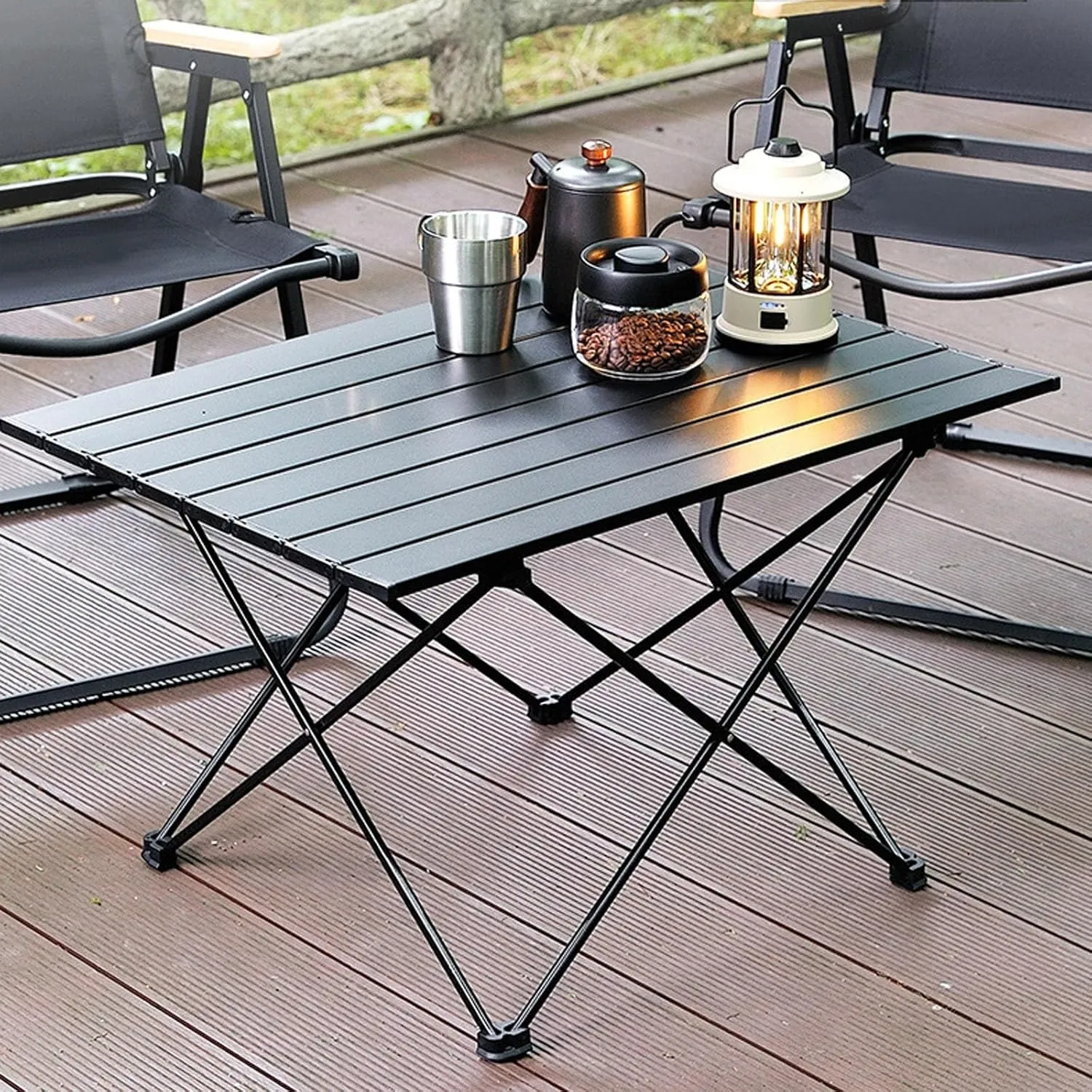 Outdoor Folding Table, Aluminum Alloy, Portable, Picnic Table and Chairs, Suitable for Outdoor Cooking, picnics and Camping, 26.7inx18.5inx15.7in, Black, 675756