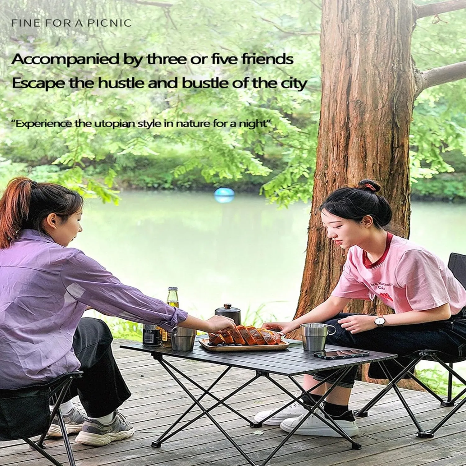 Outdoor Folding Table, Aluminum Alloy, Portable, Picnic Table and Chairs, Suitable for Outdoor Cooking, picnics and Camping, 26.7inx18.5inx15.7in, Black, 675756