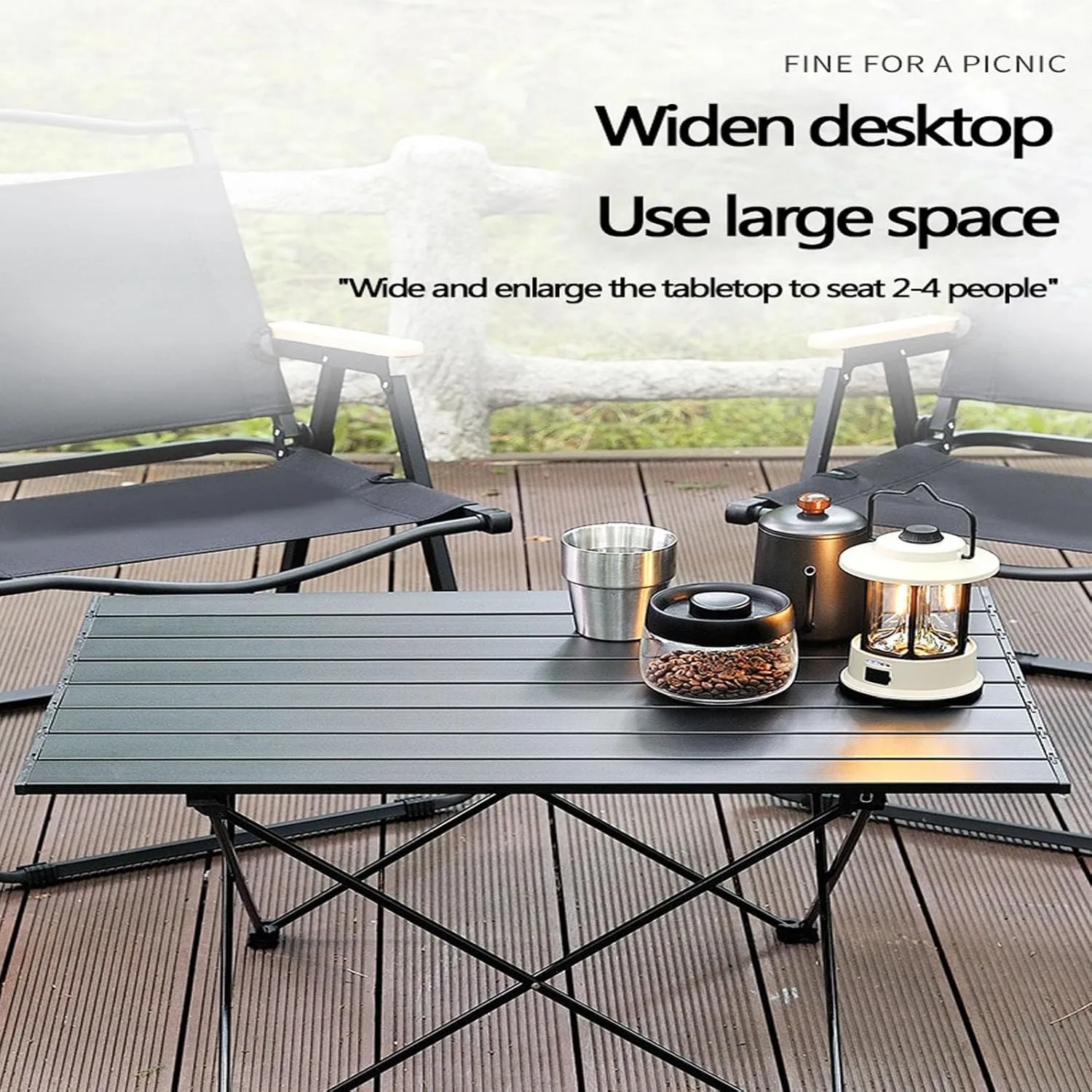 Outdoor Folding Table, Aluminum Alloy, Portable, Picnic Table and Chairs, Suitable for Outdoor Cooking, picnics and Camping, 26.7inx18.5inx15.7in, Black, 675756