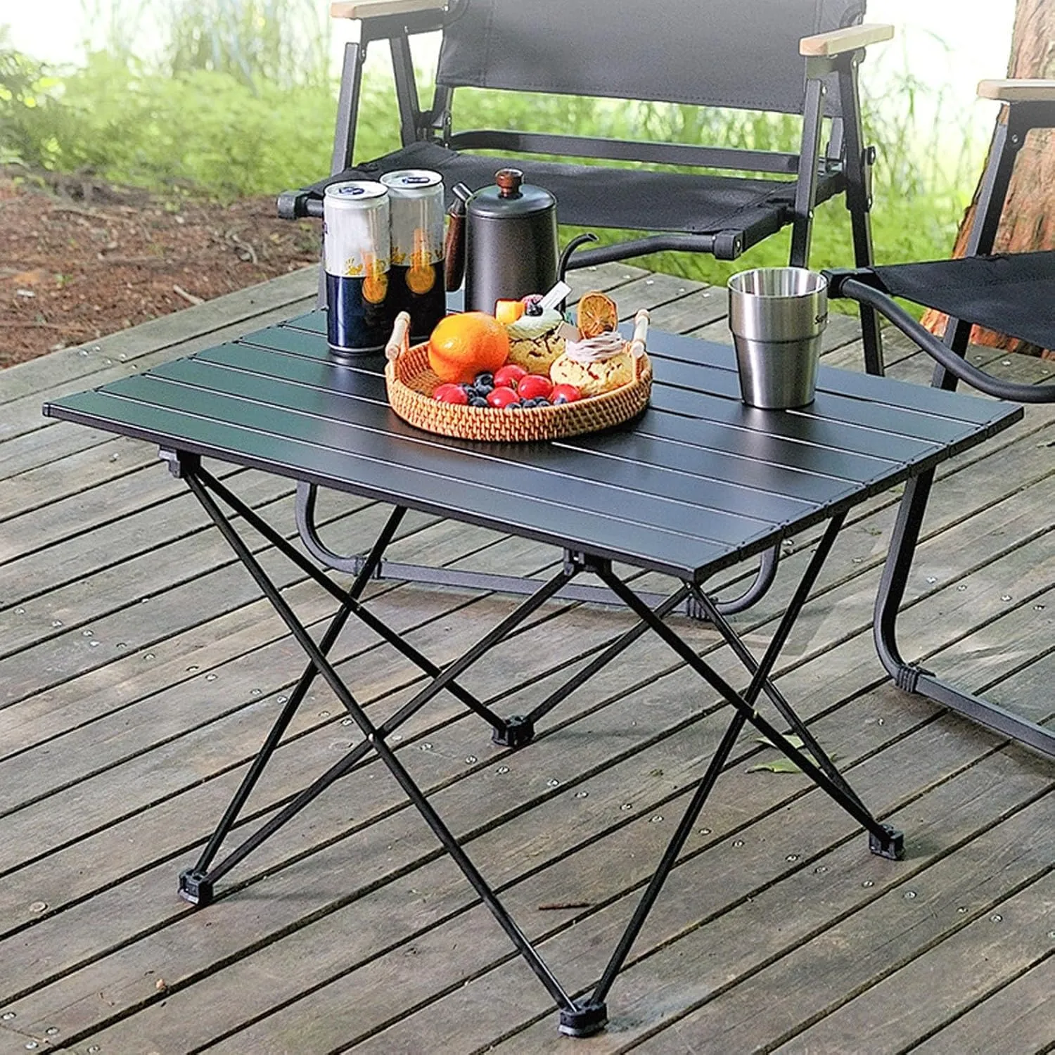 Outdoor Folding Table, Aluminum Alloy, Portable, Picnic Table and Chairs, Suitable for Outdoor Cooking, picnics and Camping, 26.7inx18.5inx15.7in, Black, 675756