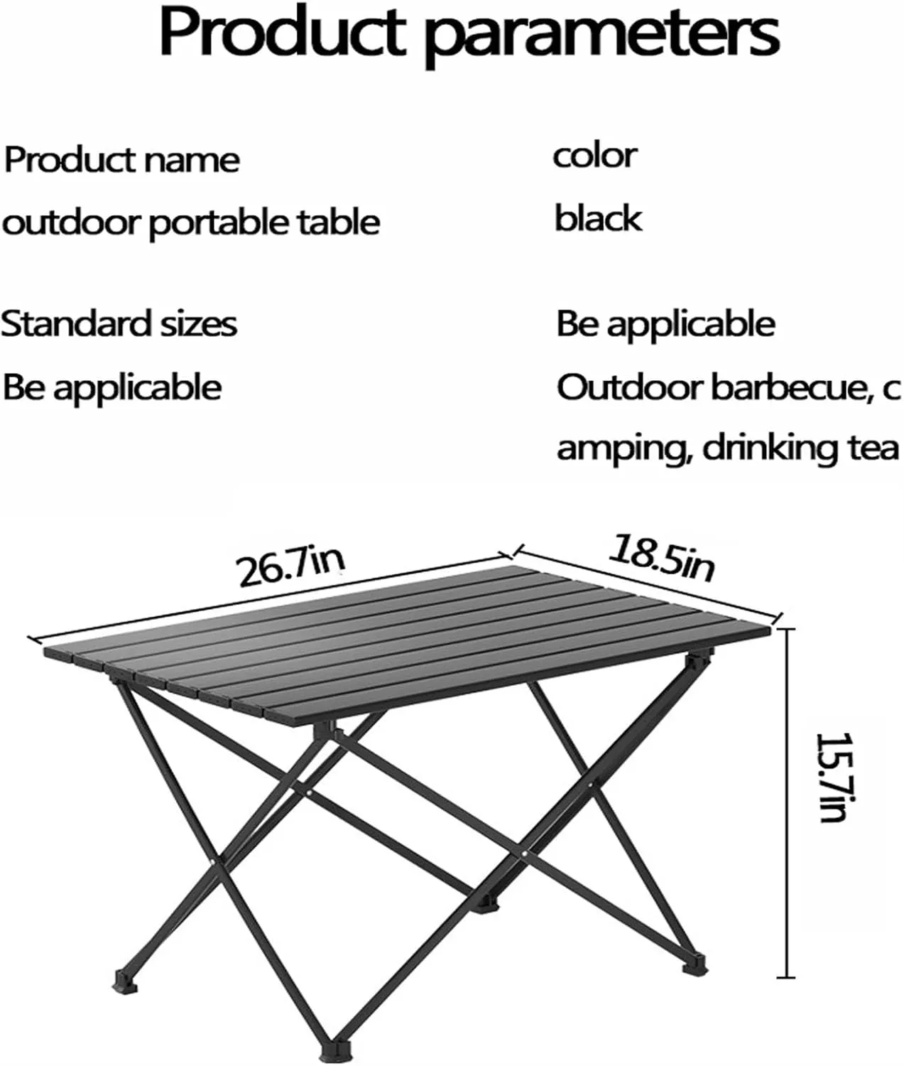 Outdoor Folding Table, Aluminum Alloy, Portable, Picnic Table and Chairs, Suitable for Outdoor Cooking, picnics and Camping, 26.7inx18.5inx15.7in, Black, 675756