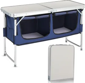 Outdoor Folding Table - Camping Table with Storage Compartment - Lightweight Aluminum Table with Adjustable Legs - Foldable Picnic Table - Portable Table for Tailgating, Backyards, BBQ, Picnic - White