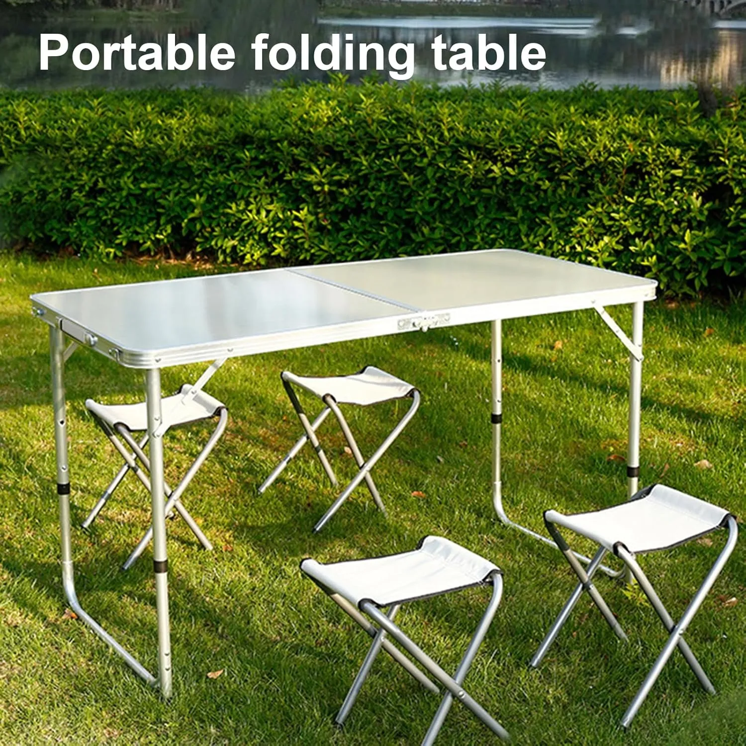 Outdoor Folding Table Heavy Duty Aluminum Alloy Height Adjustable Lightweight Camping Hiking Backpacking Picnic BBQ Portable Table for Picnic, Party, Camping White 1pc