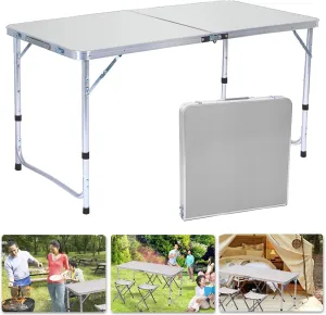 Outdoor Folding Table Heavy Duty Aluminum Alloy Height Adjustable Lightweight Camping Hiking Backpacking Picnic BBQ Portable Table for Picnic, Party, Camping White 1pc