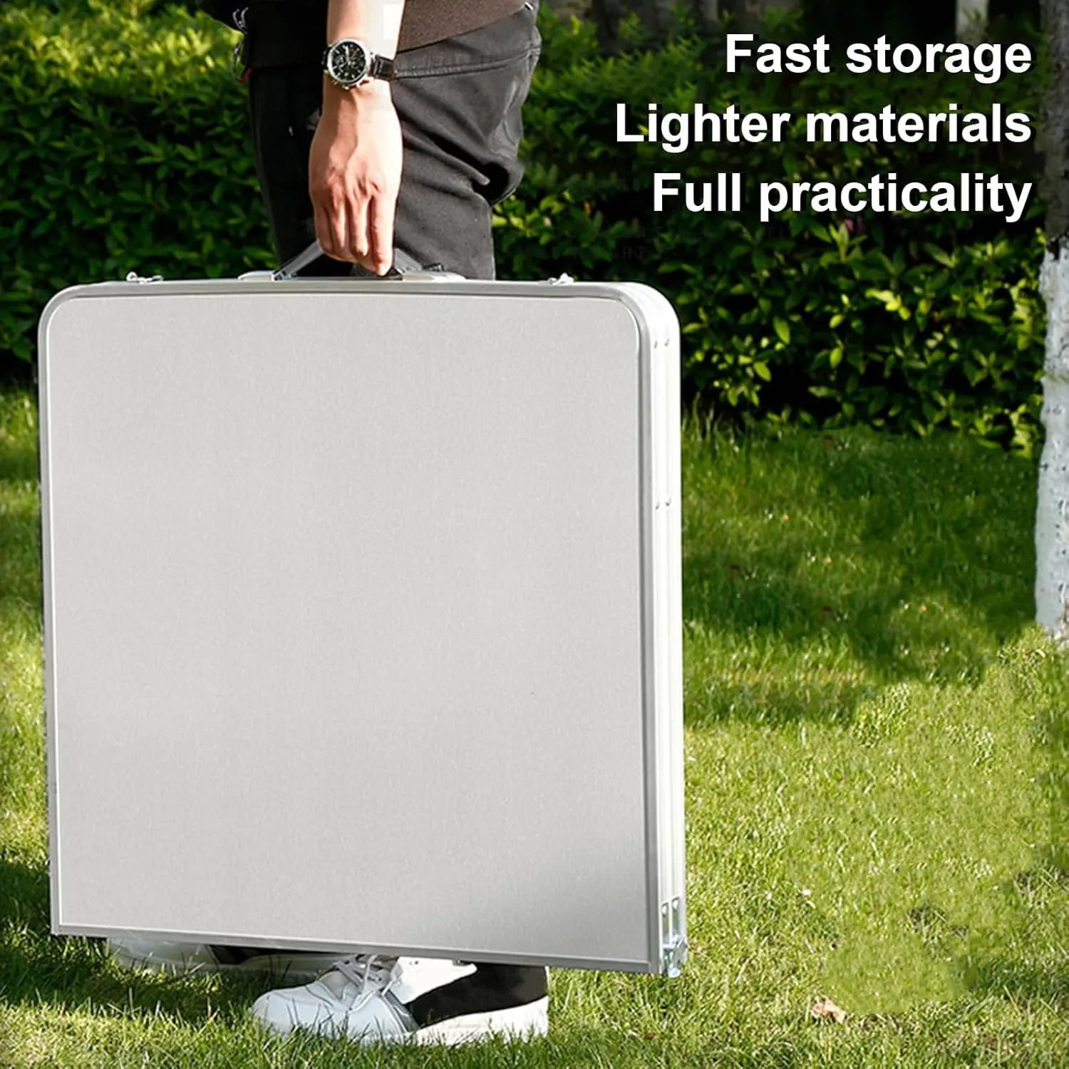 Outdoor Folding Table, Heavy Duty Aluminum Alloy, Height Adjustable Lightweight Portable Table with Carrying Handle, Camping and Party,White White 1pc