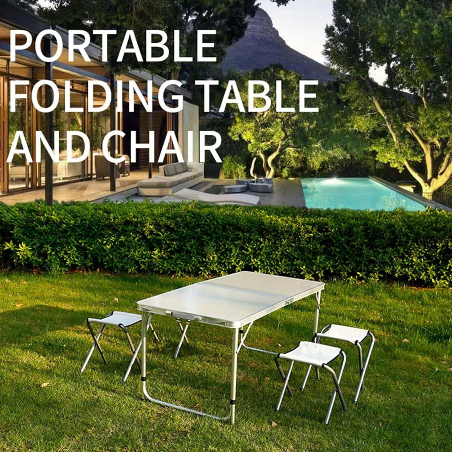 Outdoor Folding Table, Heavy Duty Aluminum Alloy, Height Adjustable Lightweight Portable Table with Carrying Handle, Camping and Party,White White 1pc