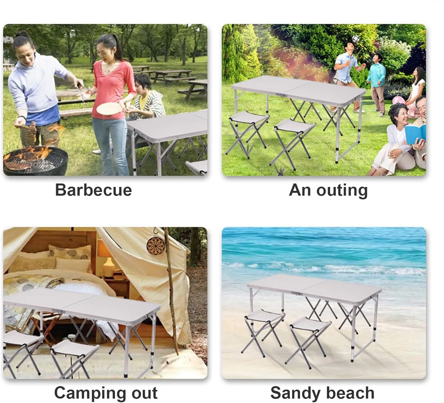 Outdoor Folding Table, Heavy Duty Aluminum Alloy, Height Adjustable Lightweight Portable Table with Carrying Handle, Camping and Party,White White 1pc