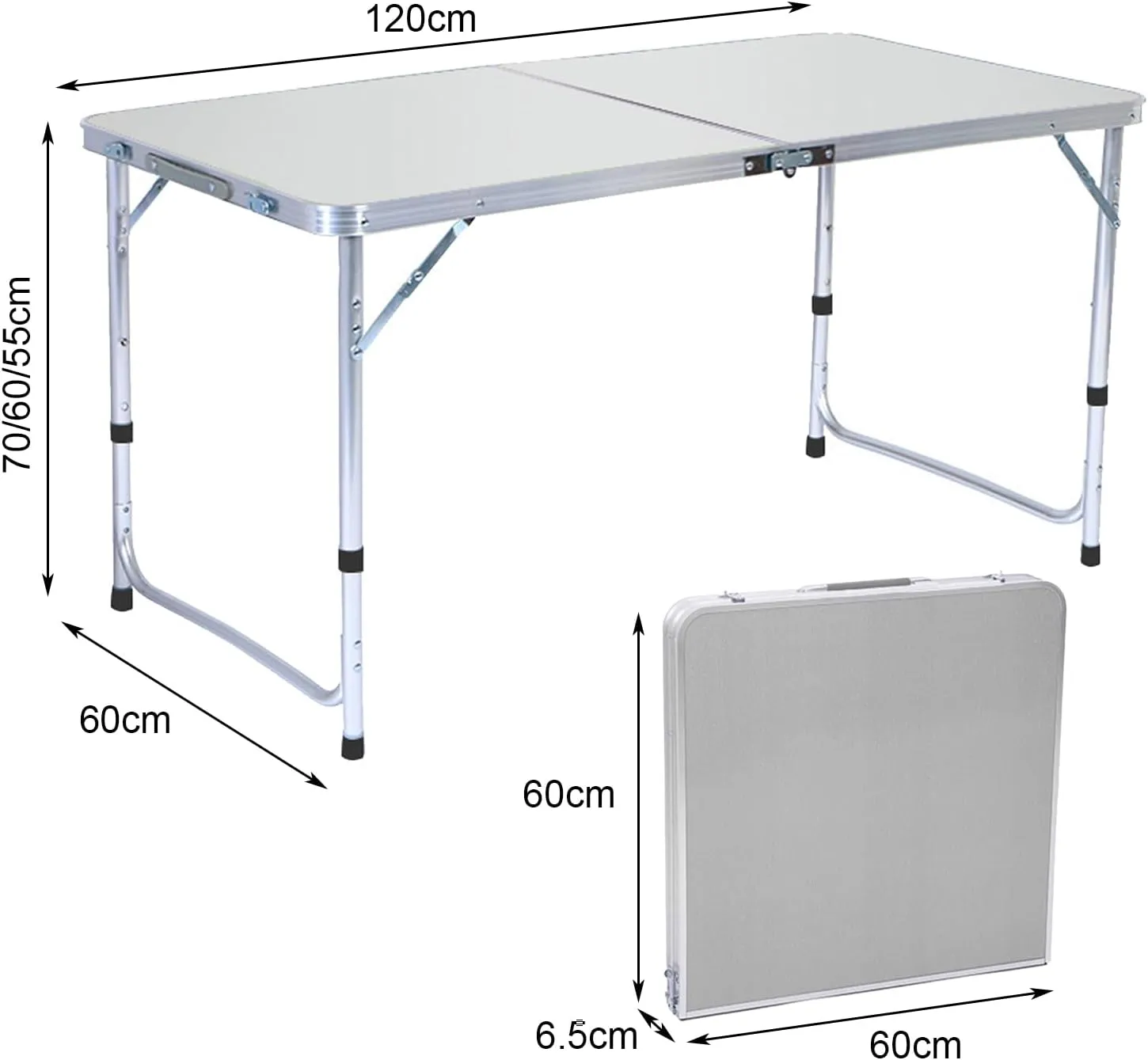 Outdoor Folding Table, Heavy Duty Aluminum Alloy, Height Adjustable Lightweight Portable Table with Carrying Handle, Camping and Party,White White 1pc