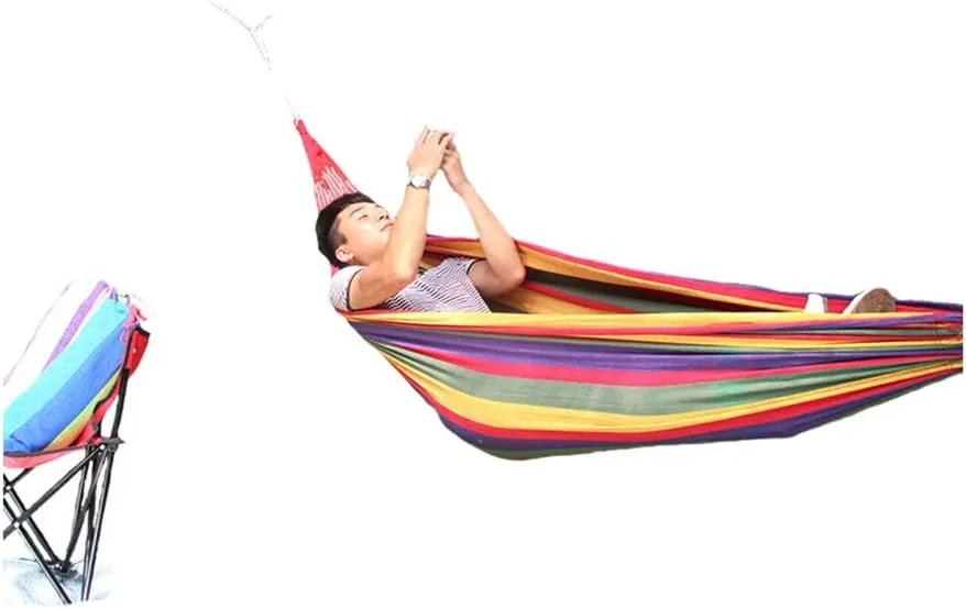 Outdoor Leisure Double 2 Person Thickening Hammock Camping Canvas Hammock (Red stripe, 200*150cm)