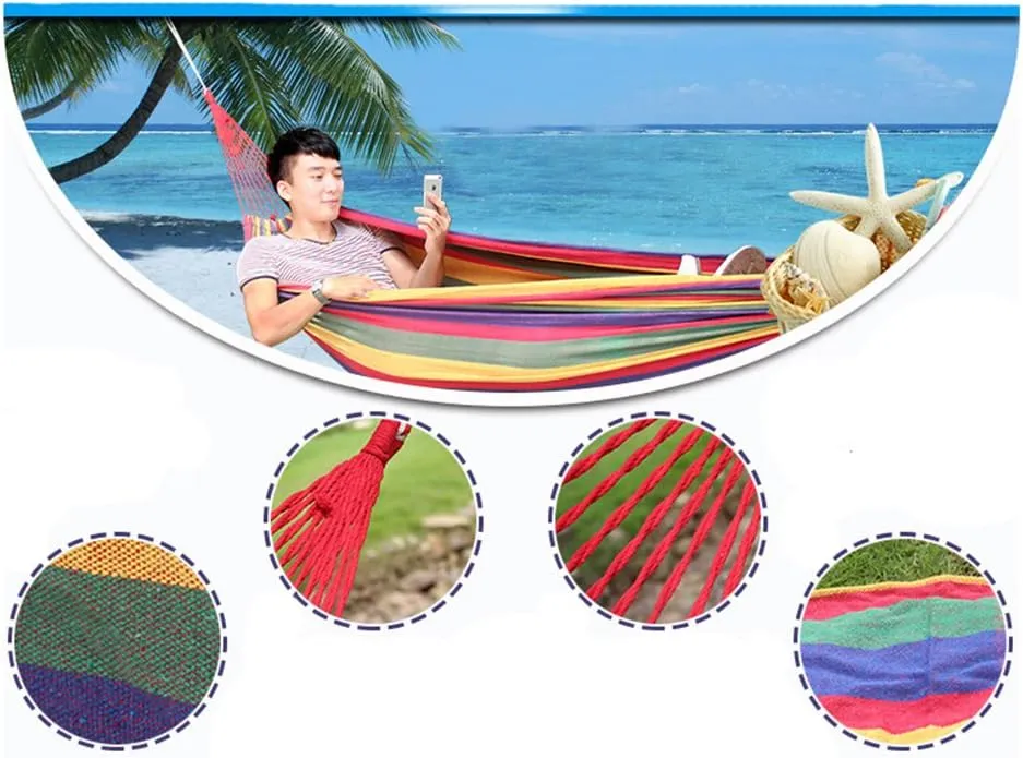 Outdoor Leisure Double 2 Person Thickening Hammock Camping Canvas Hammock (Red stripe, 200*150cm)