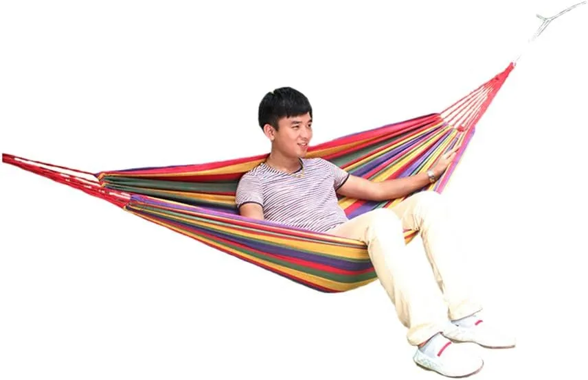 Outdoor Leisure Double 2 Person Thickening Hammock Camping Canvas Hammock (Red stripe, 200*150cm)
