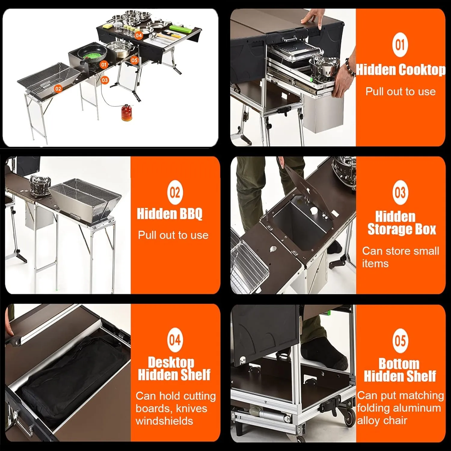 Outdoor Master Cook Station Aluminum Camping Table,Easy Carry Picnic Folding Table with kitchenware and Stove for RV BBQ Cooking Outdoor (Color : Package 3)