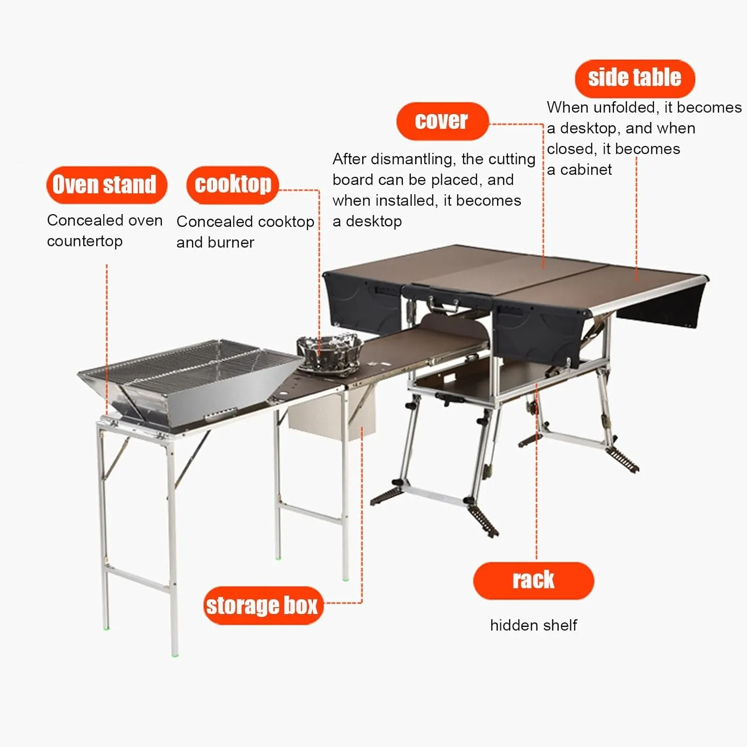 Outdoor Master Cook Station Aluminum Camping Table,Easy Carry Picnic Folding Table with kitchenware and Stove for RV BBQ Cooking Outdoor (Color : Package 3)