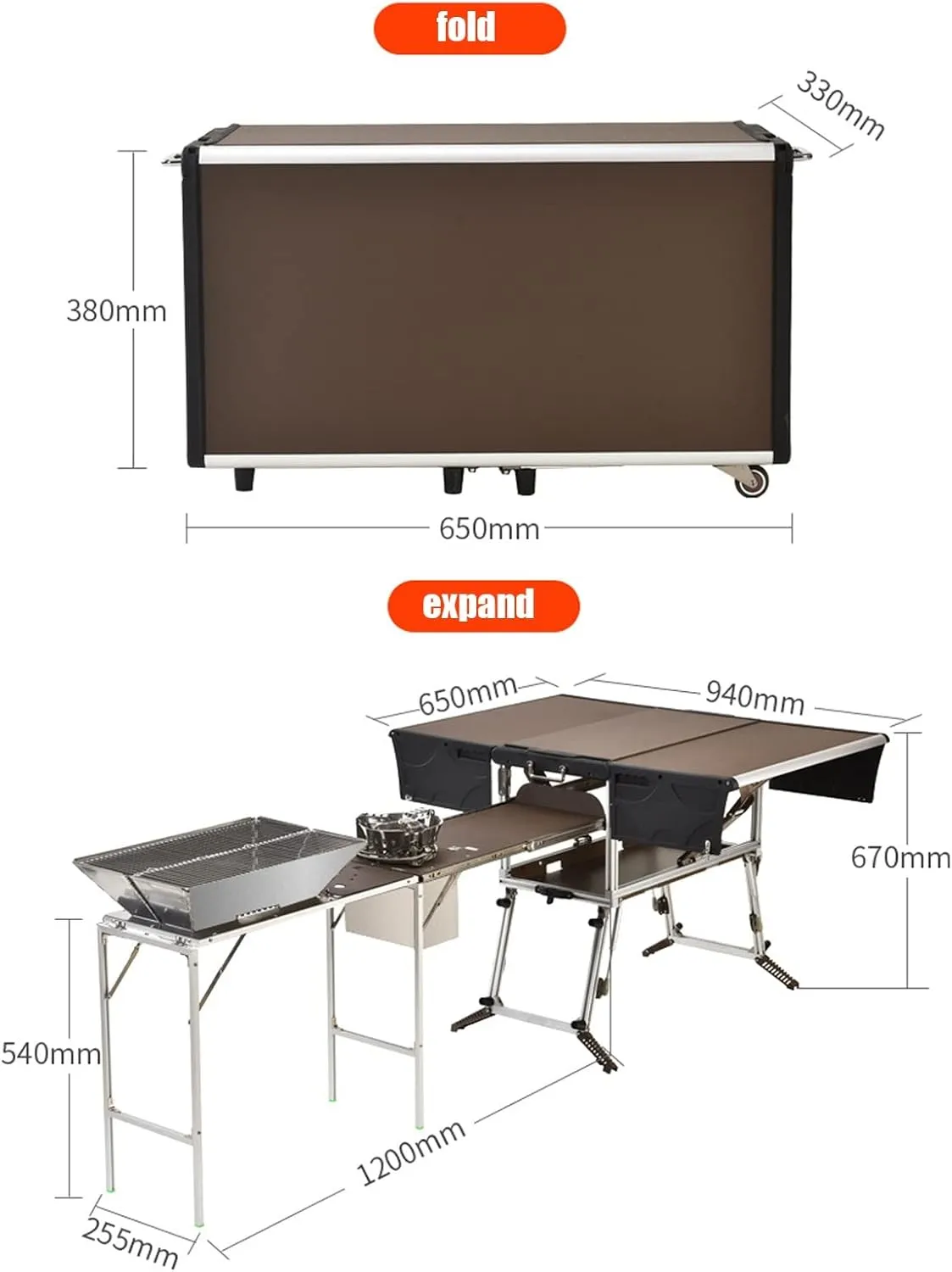 Outdoor Master Cook Station Aluminum Camping Table,Easy Carry Picnic Folding Table with kitchenware and Stove for RV BBQ Cooking Outdoor (Color : Package 3)