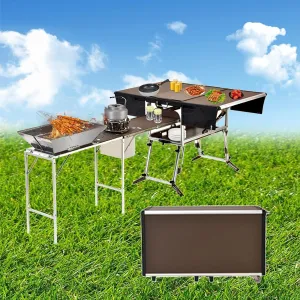 Outdoor Master Cook Station Aluminum Camping Table,Easy Carry Picnic Folding Table with kitchenware and Stove for RV BBQ Cooking Outdoor (Color : Package 3)
