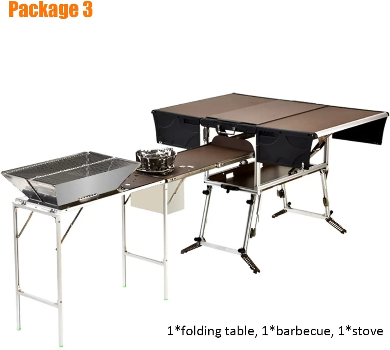 Outdoor Master Cook Station Aluminum Camping Table,Easy Carry Picnic Folding Table with kitchenware and Stove for RV BBQ Cooking Outdoor (Color : Package 3)