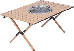 Outdoor Picnic Camping Table BBQ Grill Barbecue Table Folding Removable Quick Installation Lightweight with Storage Carrying Bag for Picnics, BBQ, RV Traveling(Beige,90cm/35in)