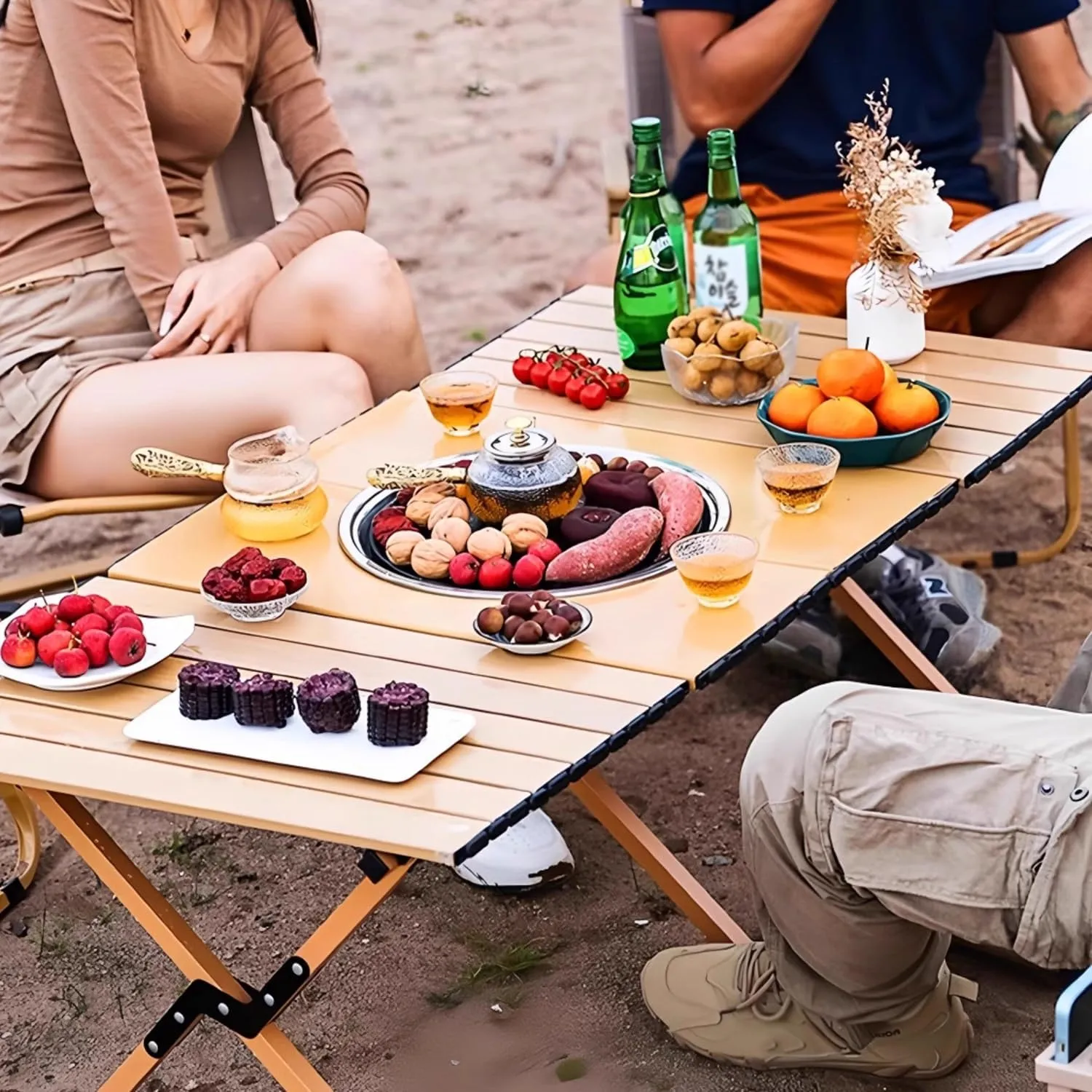 Outdoor Picnic Camping Table BBQ Grill Barbecue Table Folding Removable Quick Installation Lightweight with Storage Carrying Bag for Picnics, BBQ, RV Traveling(Black,90cm/35in)