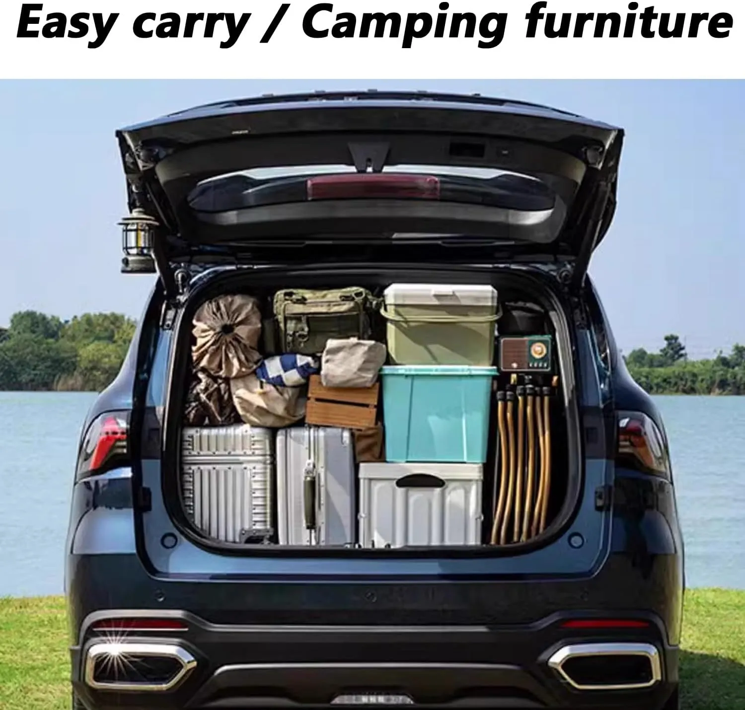 Outdoor Picnic Camping Table BBQ Grill Barbecue Table Folding Removable Quick Installation Lightweight with Storage Carrying Bag for Picnics, BBQ, RV Traveling(Black,90cm/35in)
