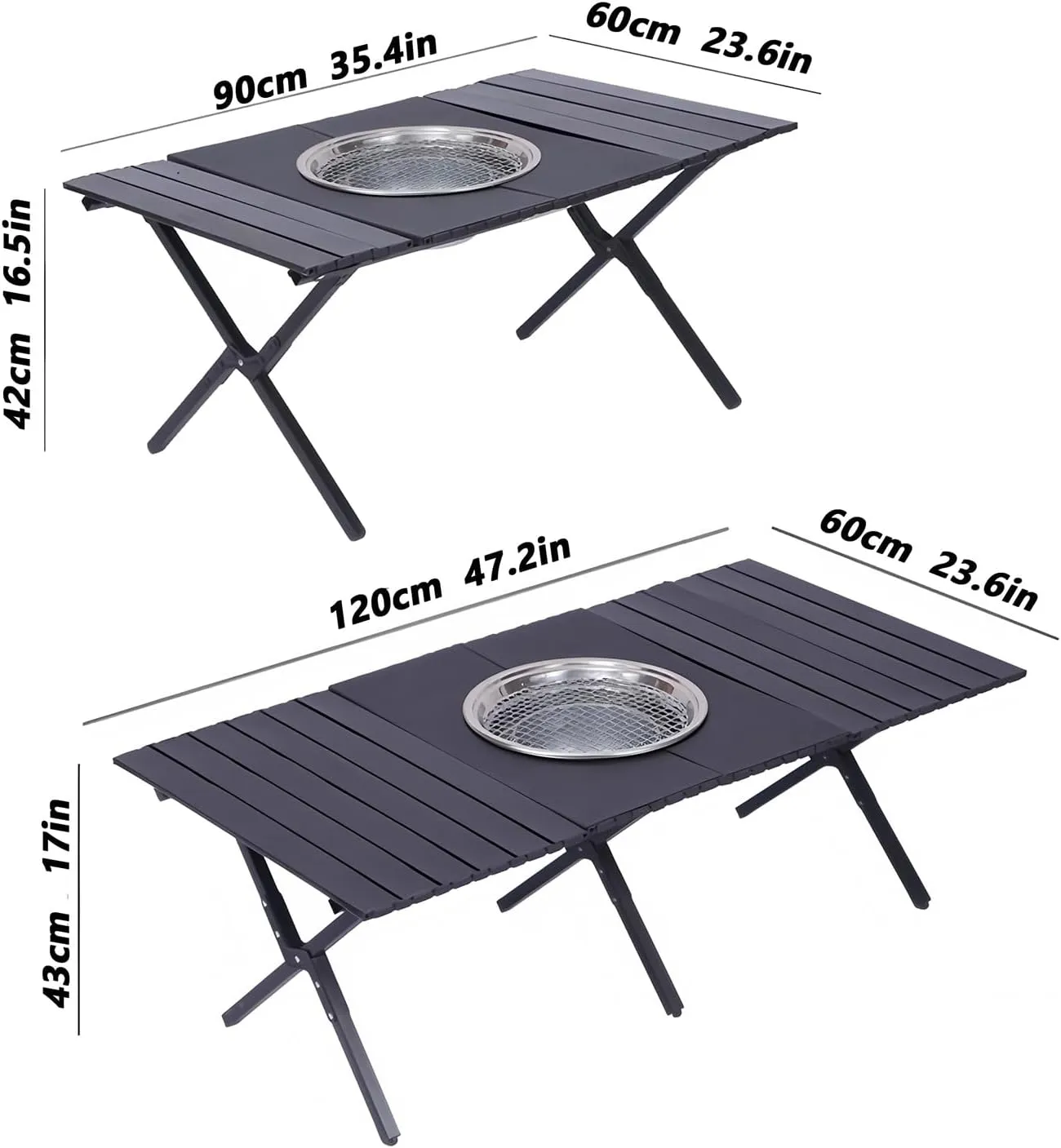 Outdoor Picnic Camping Table BBQ Grill Barbecue Table Folding Removable Quick Installation Lightweight with Storage Carrying Bag for Picnics, BBQ, RV Traveling(Black,90cm/35in)