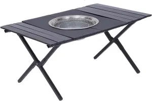 Outdoor Picnic Camping Table BBQ Grill Barbecue Table Folding Removable Quick Installation Lightweight with Storage Carrying Bag for Picnics, BBQ, RV Traveling(Black,90cm/35in)
