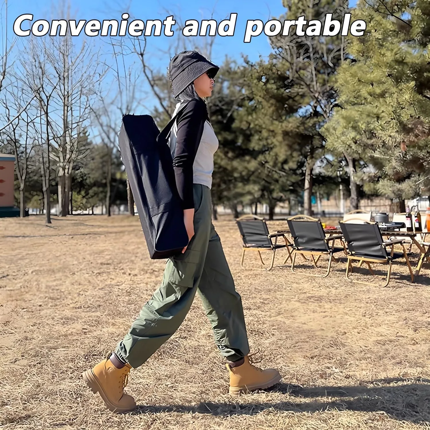 Outdoor Picnic Camping Table BBQ Grill Barbecue Table Folding Removable Quick Installation Lightweight with Storage Carrying Bag for Picnics, BBQ, RV Traveling(Black,90cm/35in)