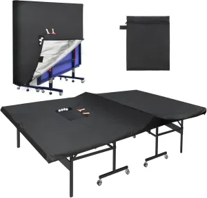 Outdoor Ping Pong Table Cover Waterproof, Luxiv 420D Oxford Cloth Black Tennis Table Cover with 2 Pockets for DeskTennis Balls and Rackets, Dust Covering for Folding & Flat Pingpong Desk