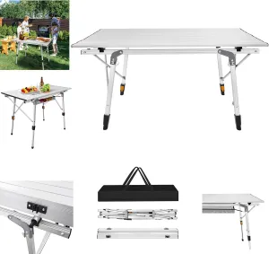 Outdoor Portable Rollup Table with Adjustable Height Lightweight Aluminium Alloy Foldable Table for Picnics Camping Fishing Beach BBQ and Hiking.