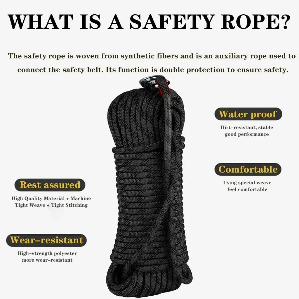 Outdoor Safety Rappelling Rop,8MM Static Escape Rope 30m with Parachute Rope for Tree Climbing & Rescue (Black, 8mm)