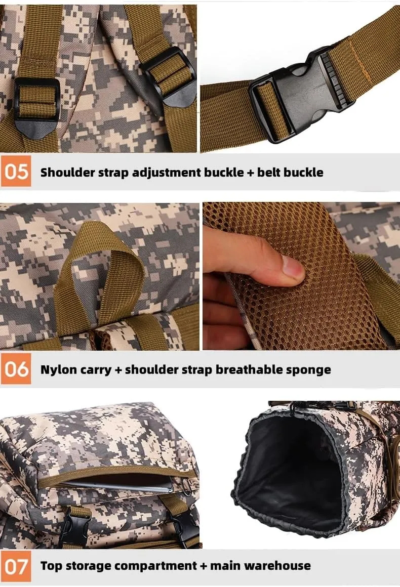 Outdoor Sports Hiking Backpack 80L Large Capacity Waterproof Camouflage Mountaineering Bag Casual Tactical Backpack (Desert camouflage)